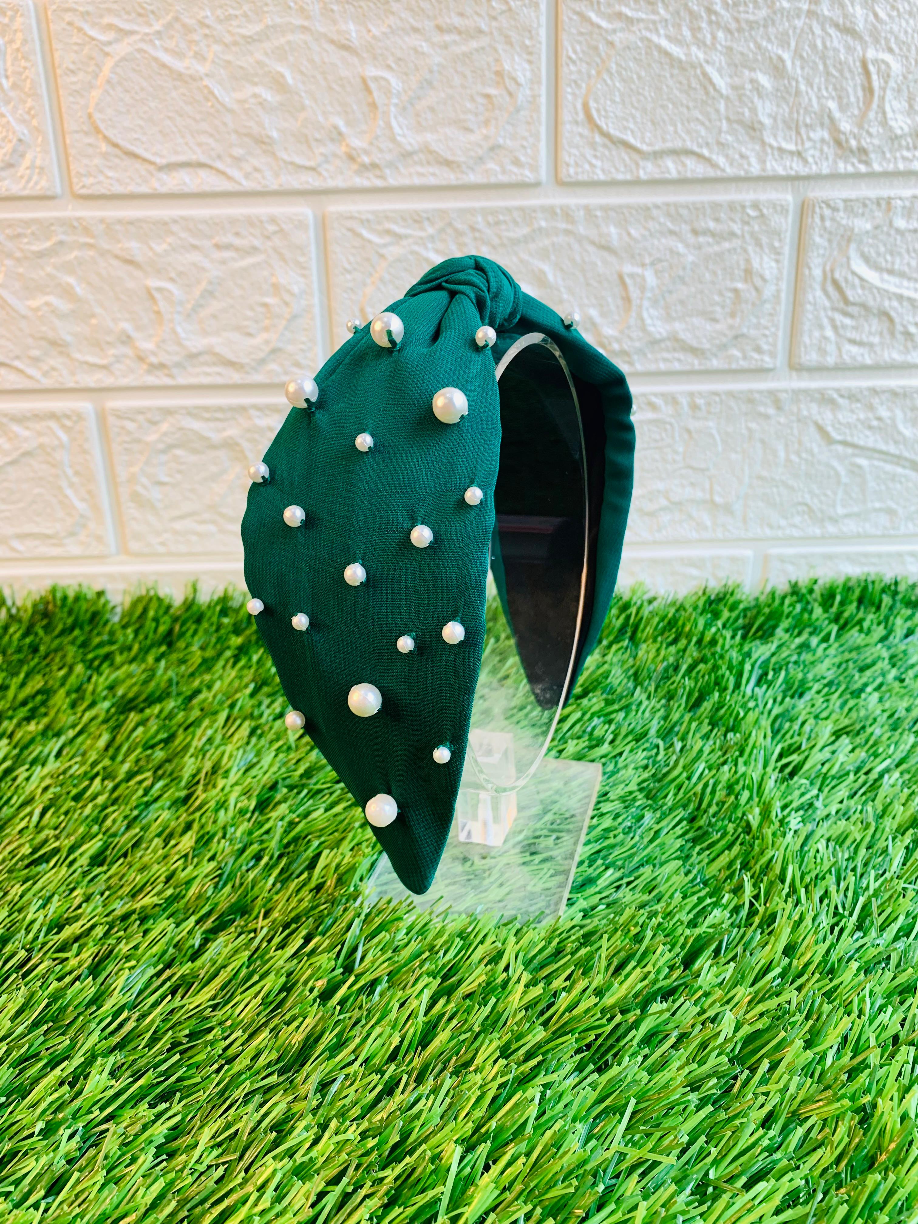 Dark green Pearl Gleam Turban Hairband