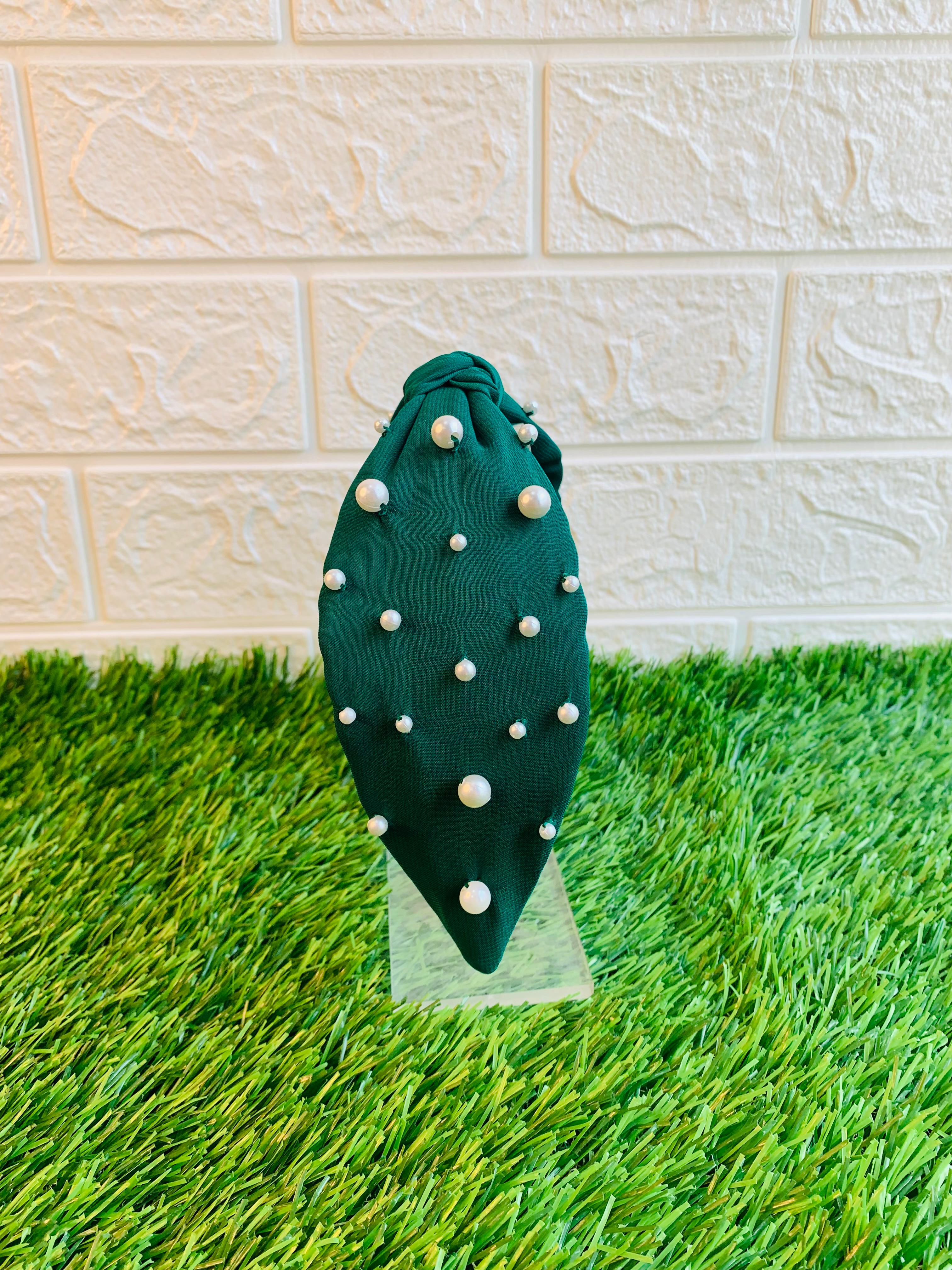 Dark green Pearl Gleam Turban Hairband
