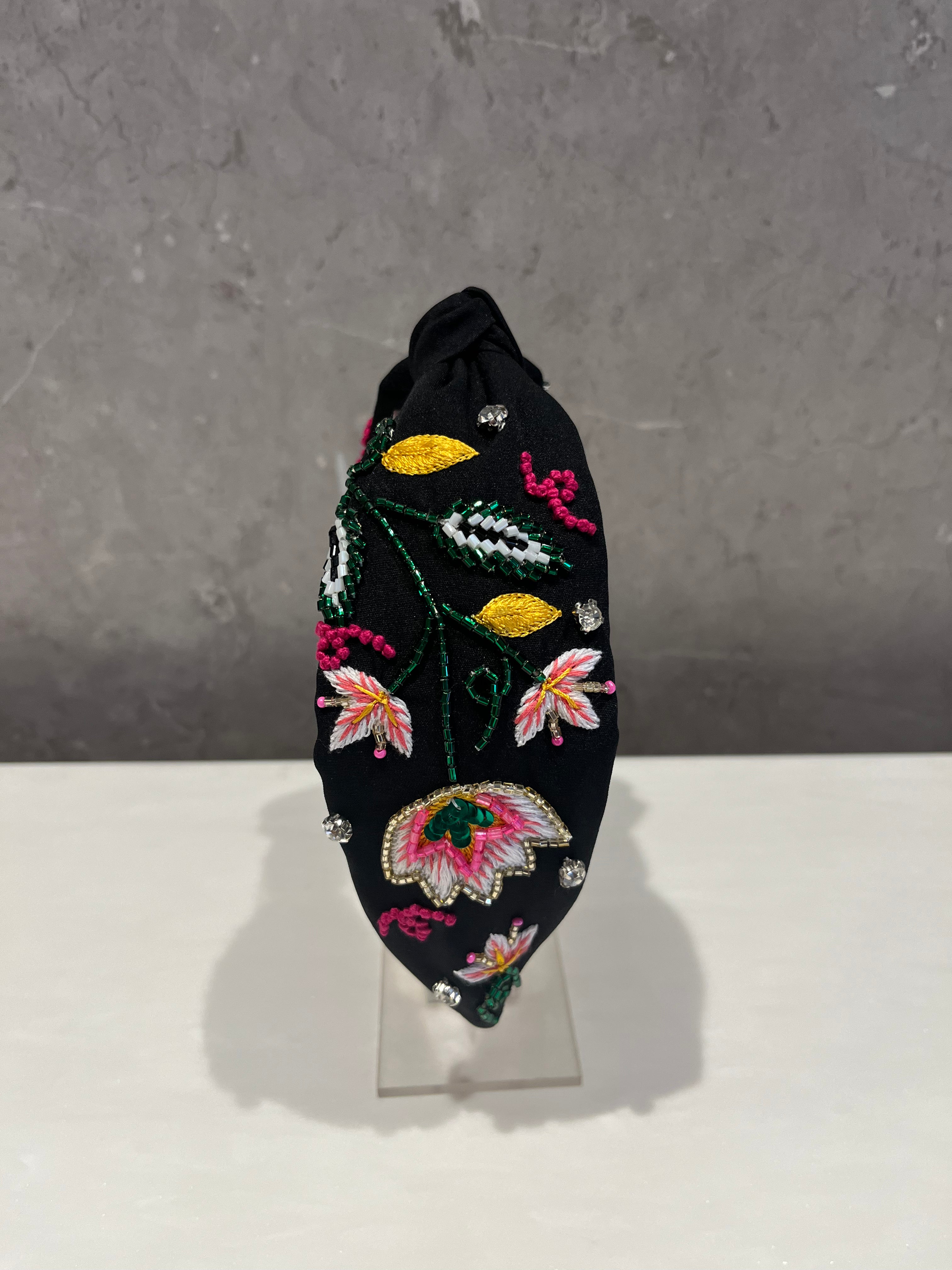 Flowery Black Turban Hairband