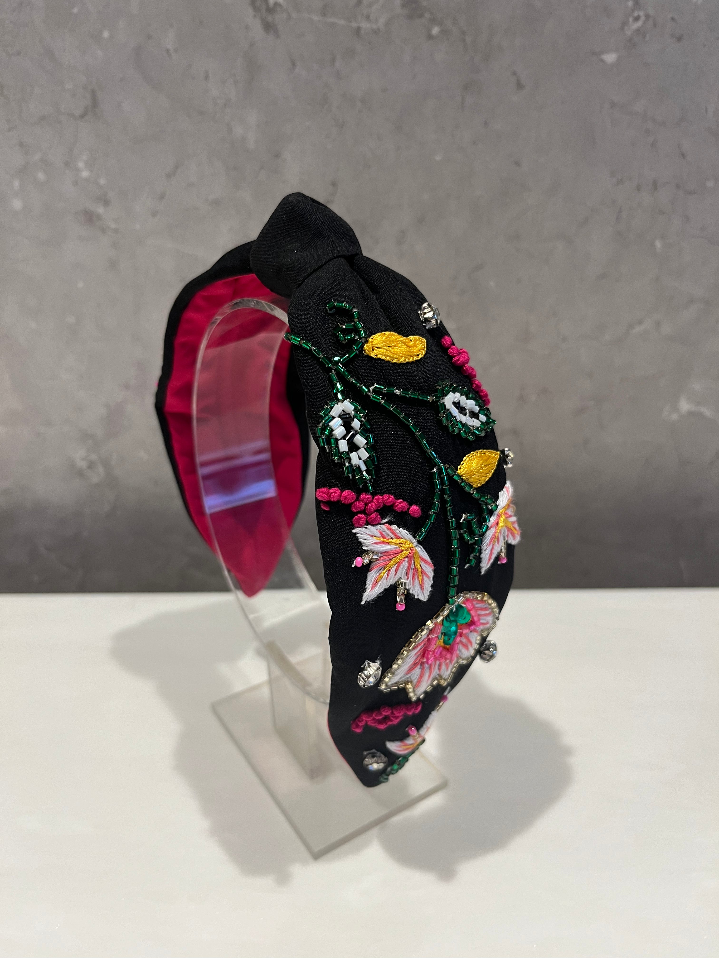 Flowery Black Turban Hairband