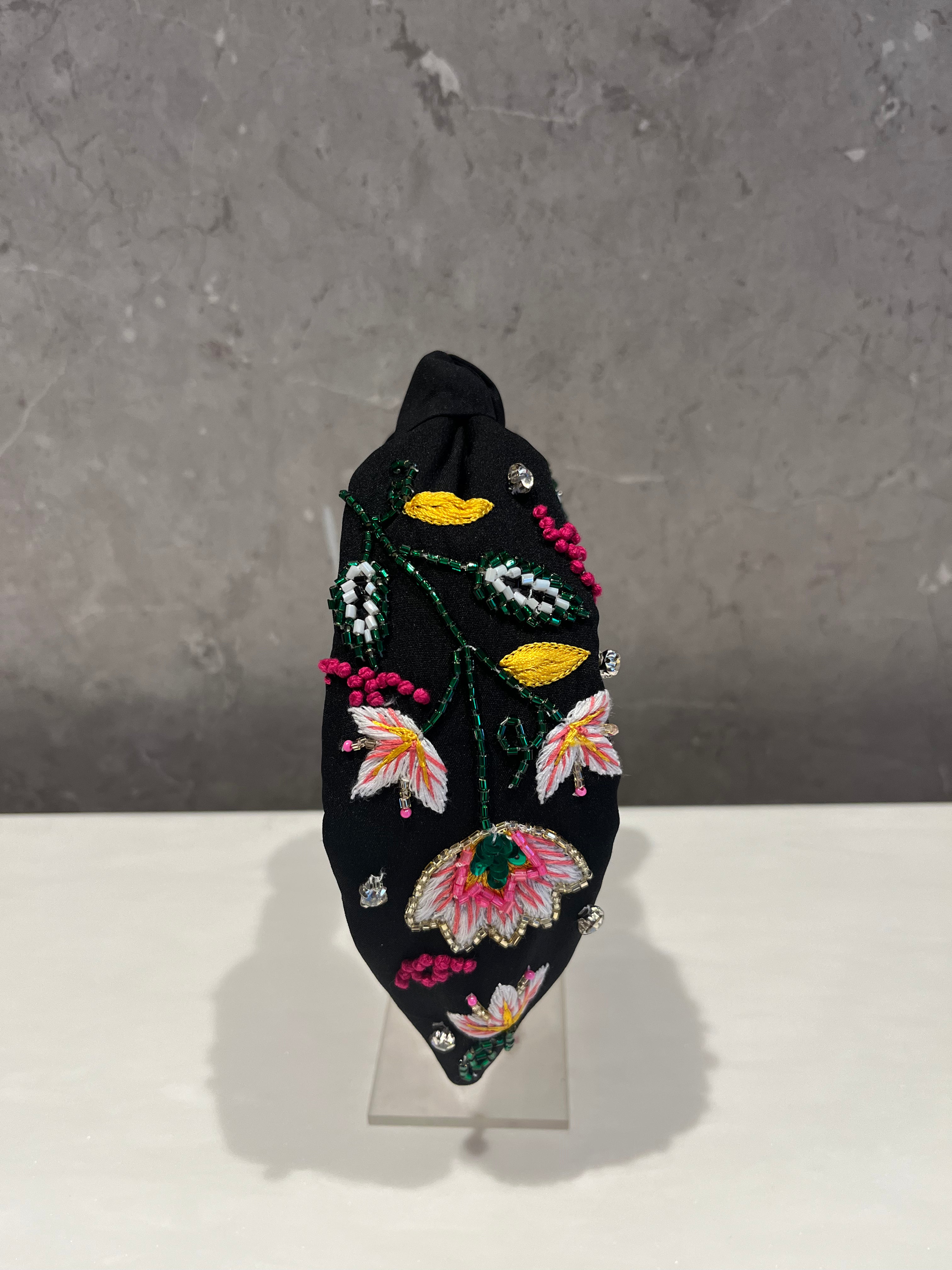 Flowery Black Turban Hairband