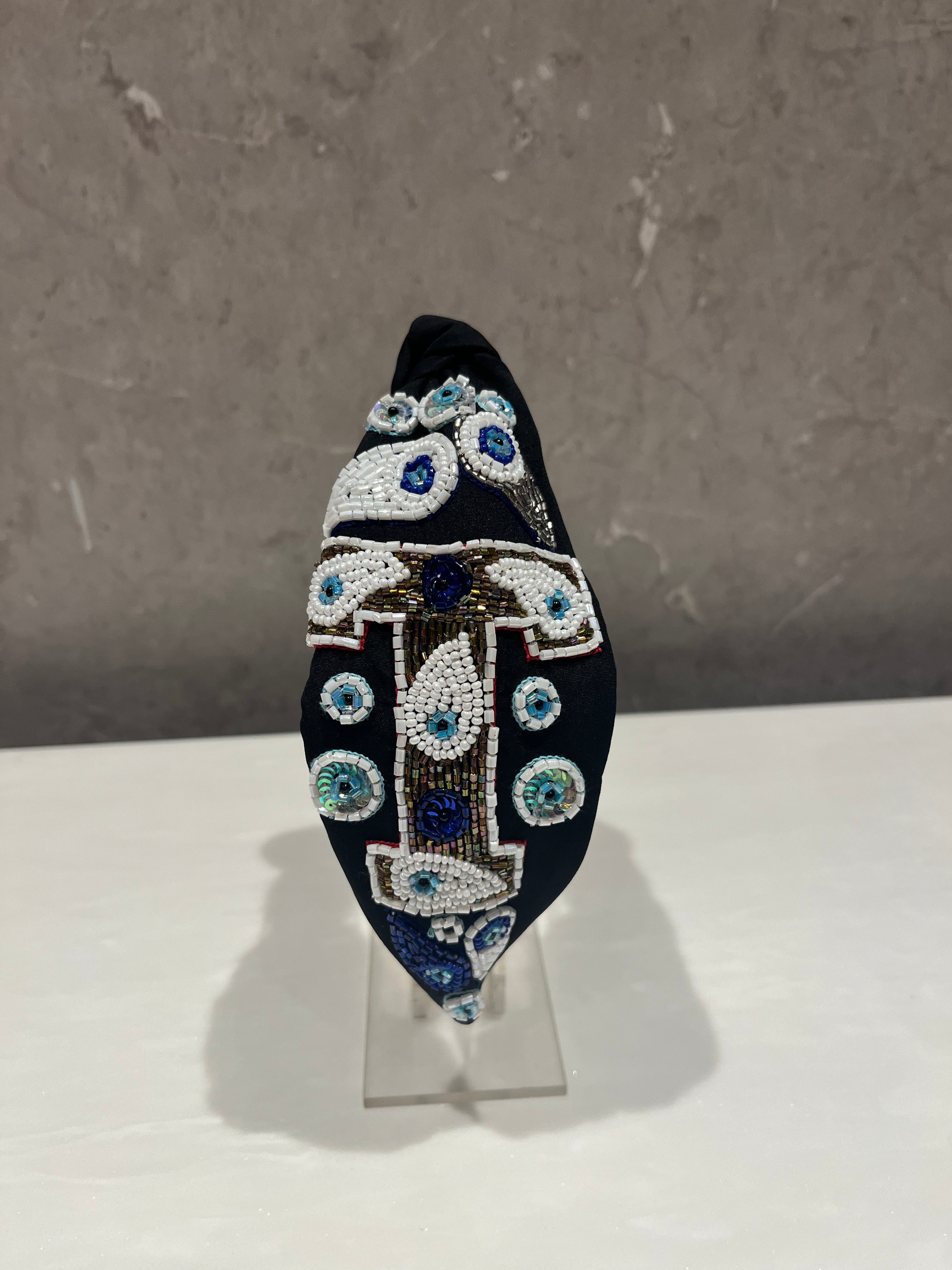 Evil Eye Initial Black Hairband