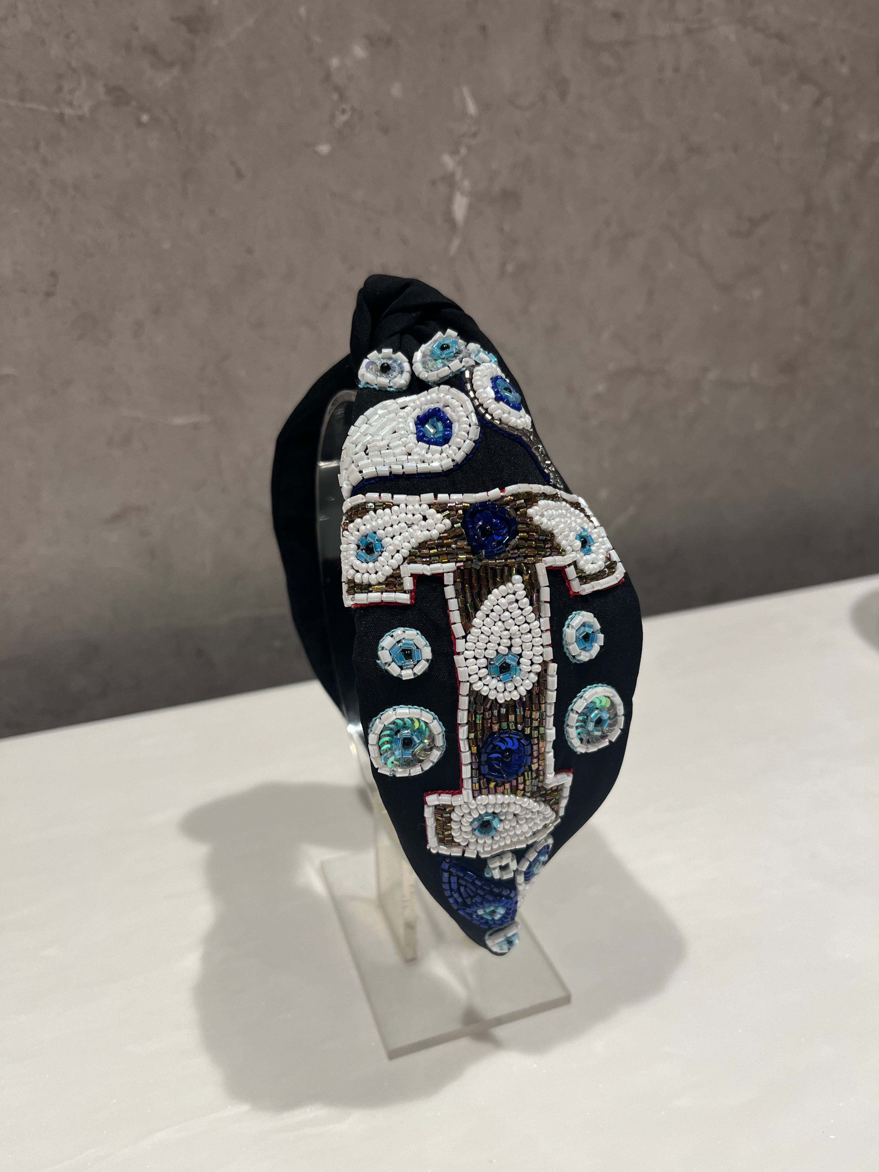 Evil Eye Initial Black Hairband