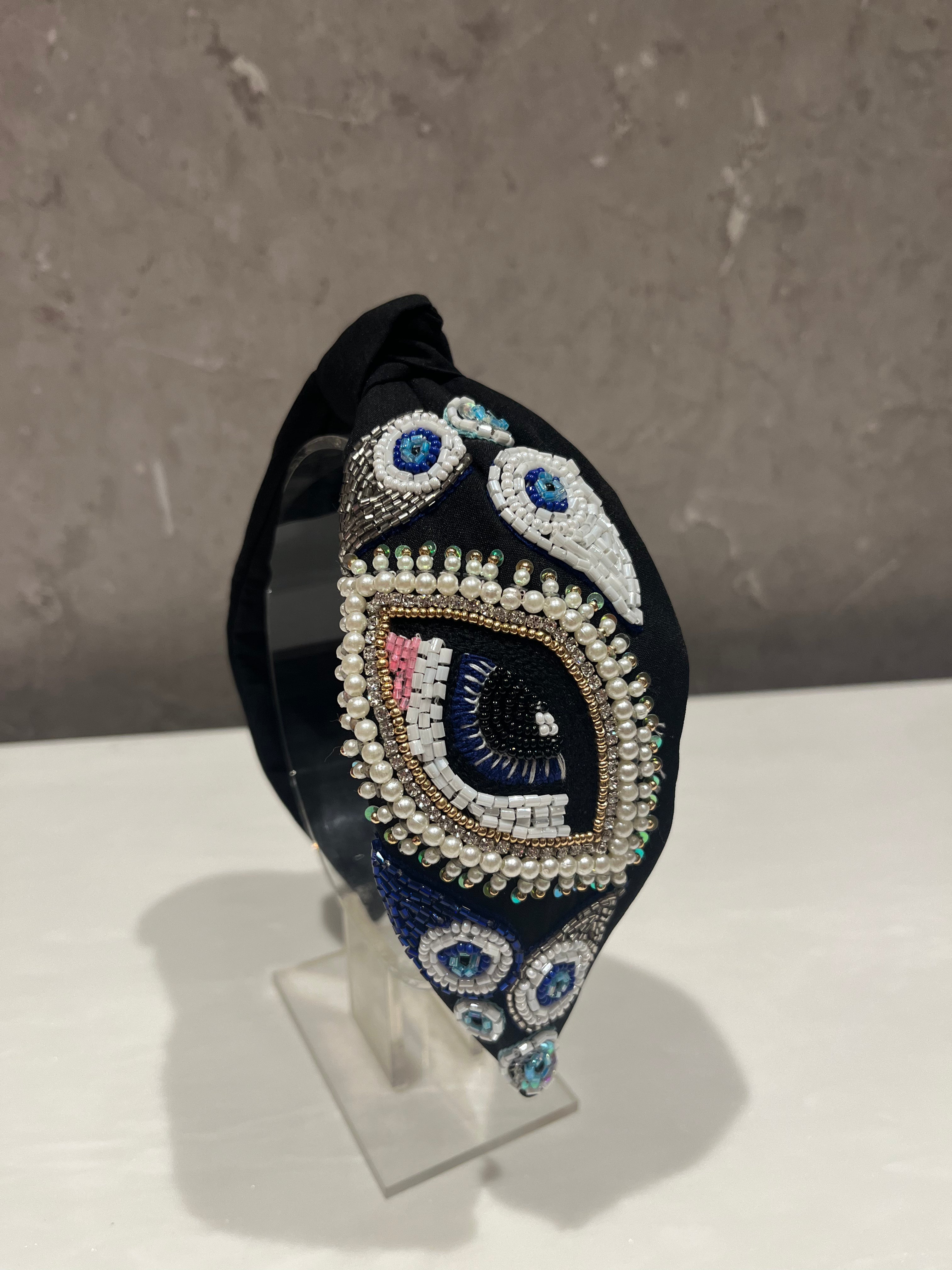 Evil Eye Initial Black Hairband