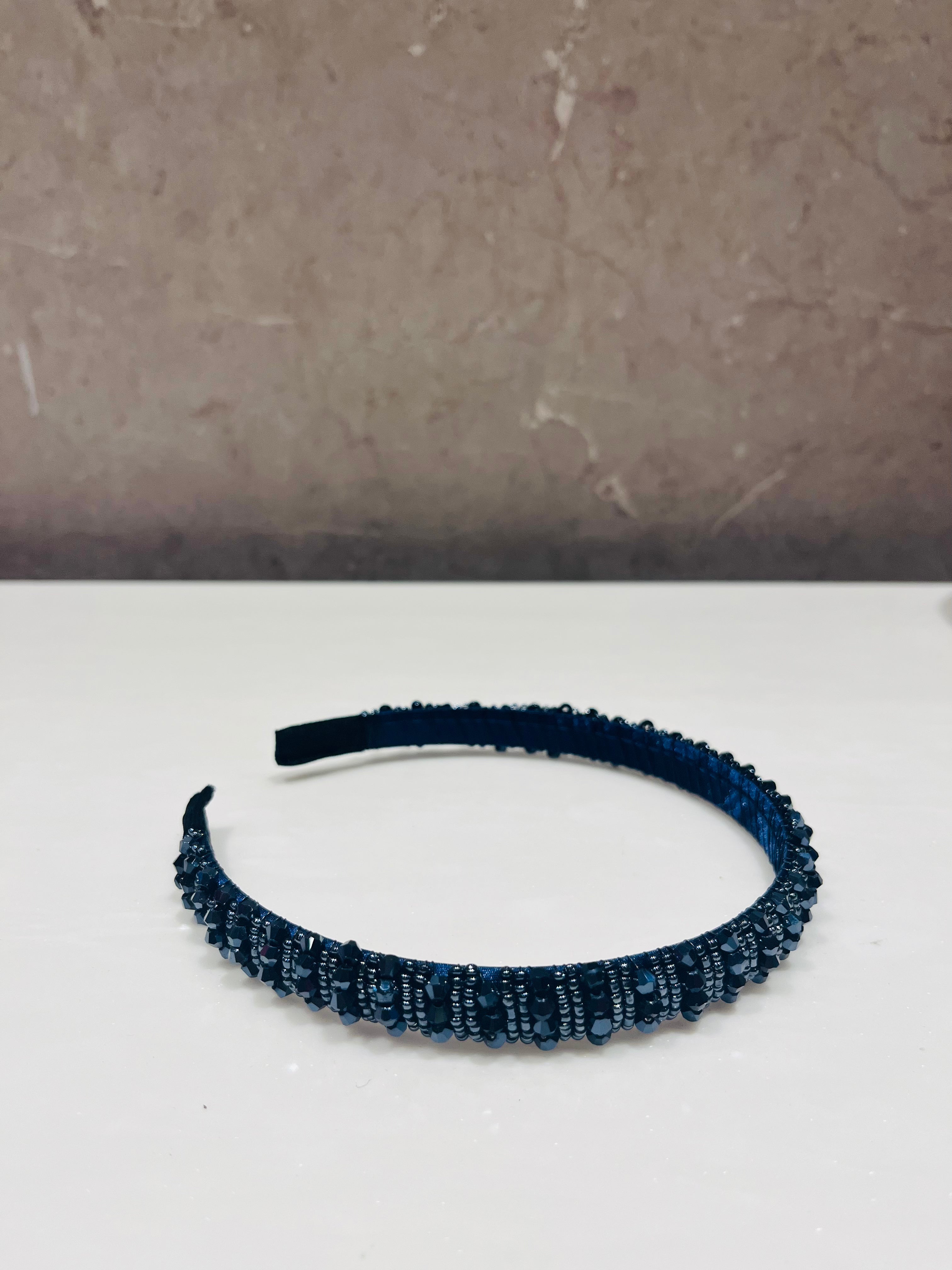 Dark Blue Beaded Hairband
