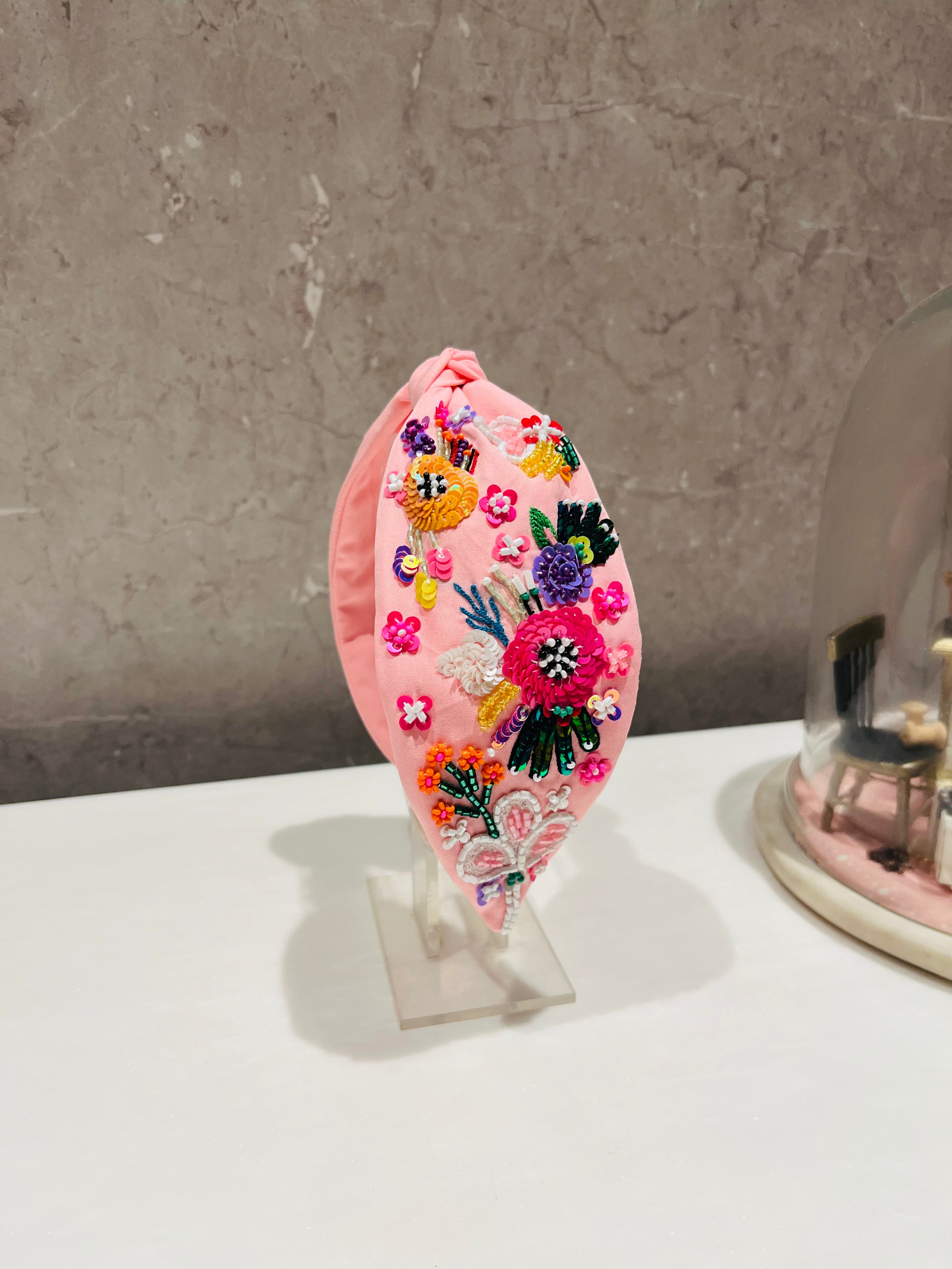Floral Confetti Baby Pink Turban Hairband