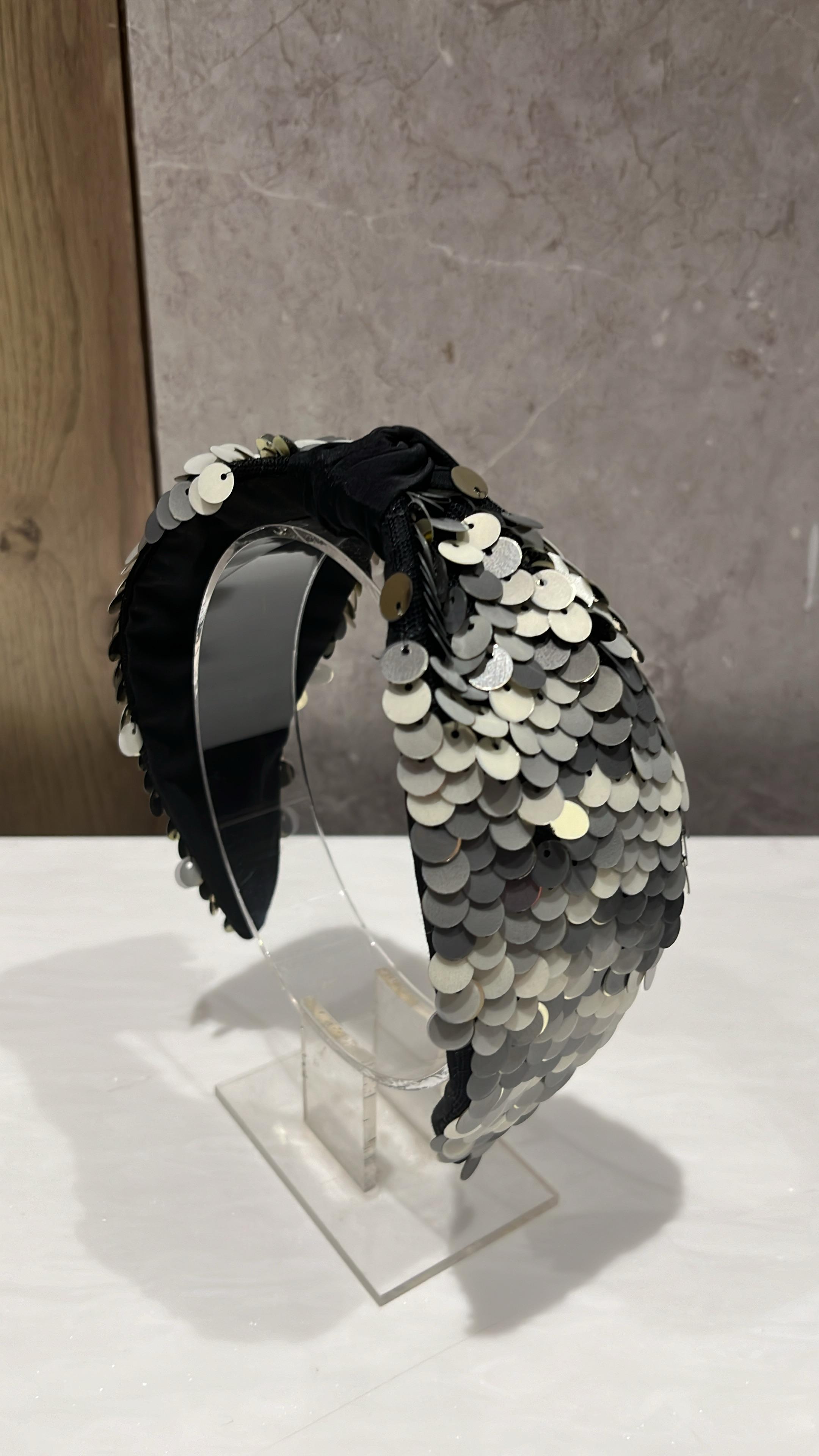 Glossy Sequin Grey Turban Hairband