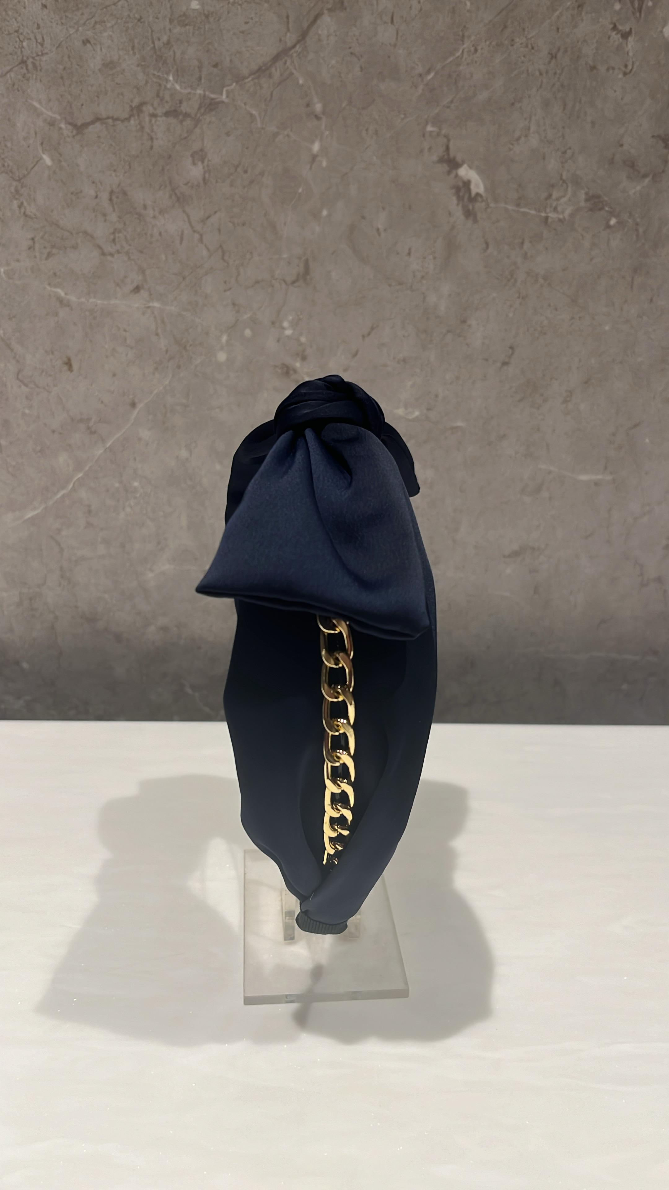 Queen Bee Chain Charm Royal Blue Turban Hairband