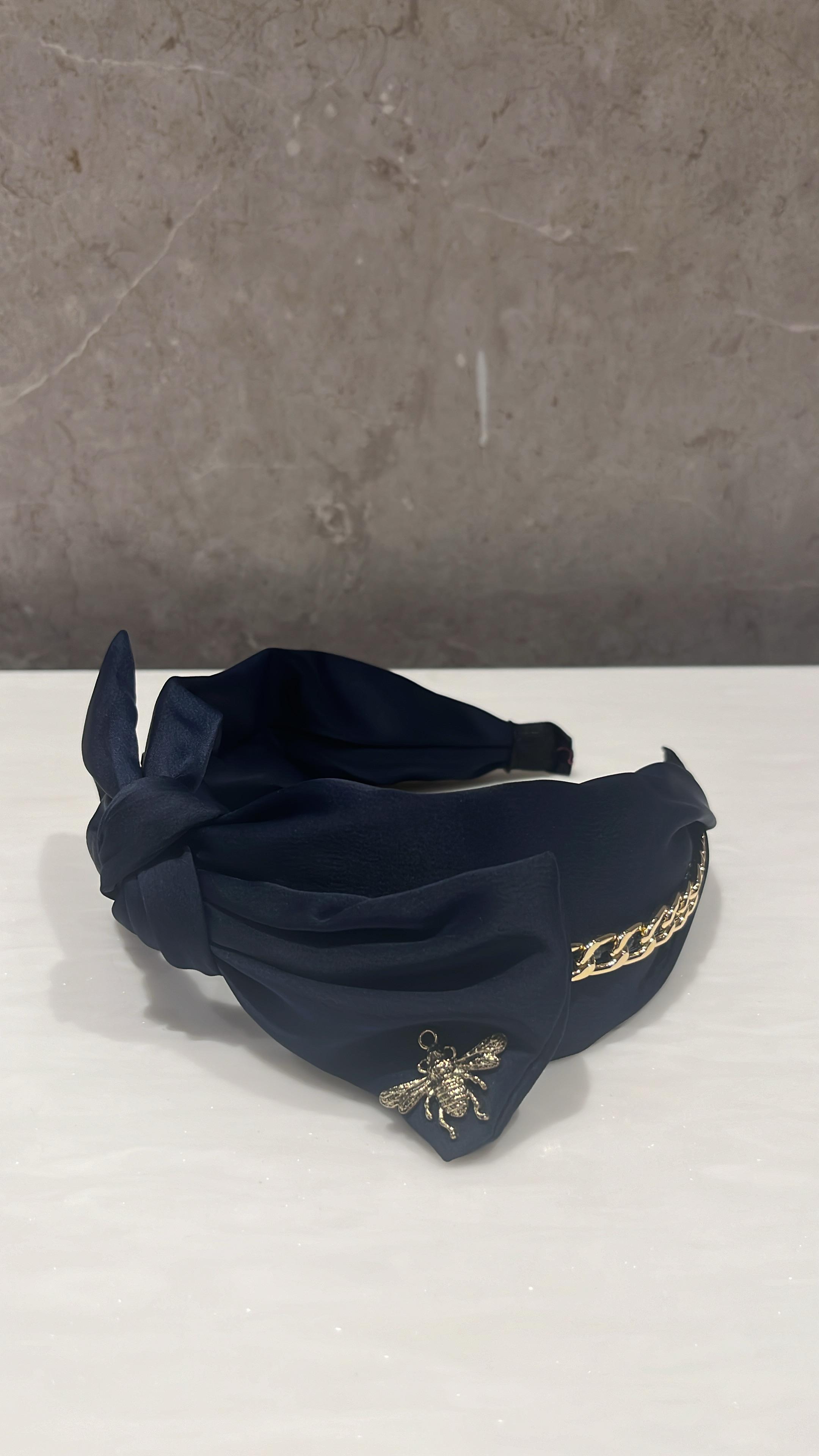 Queen Bee Chain Charm Royal Blue Turban Hairband