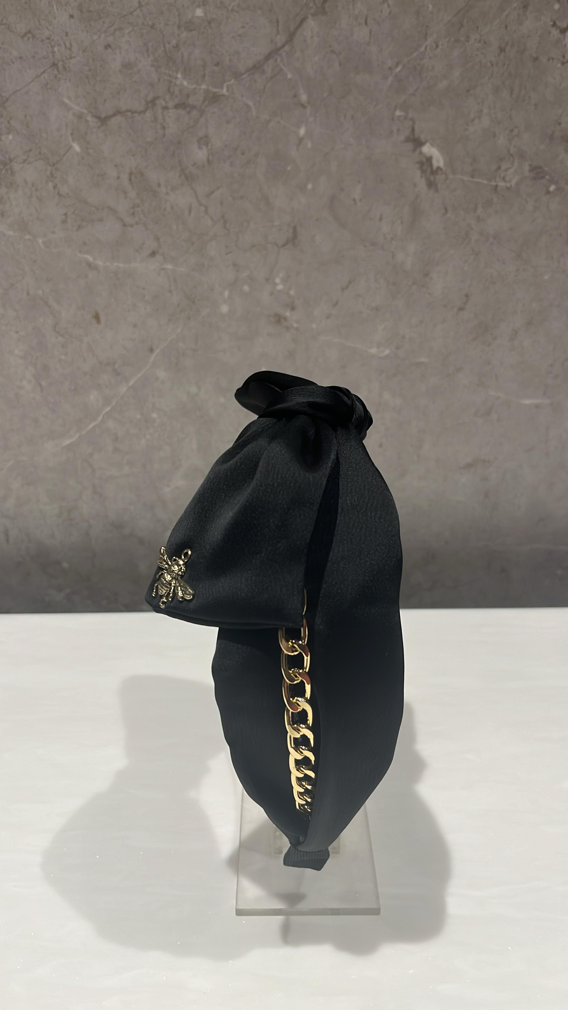 Queen Bee Chain Charm Royal Blue Turban Hairband