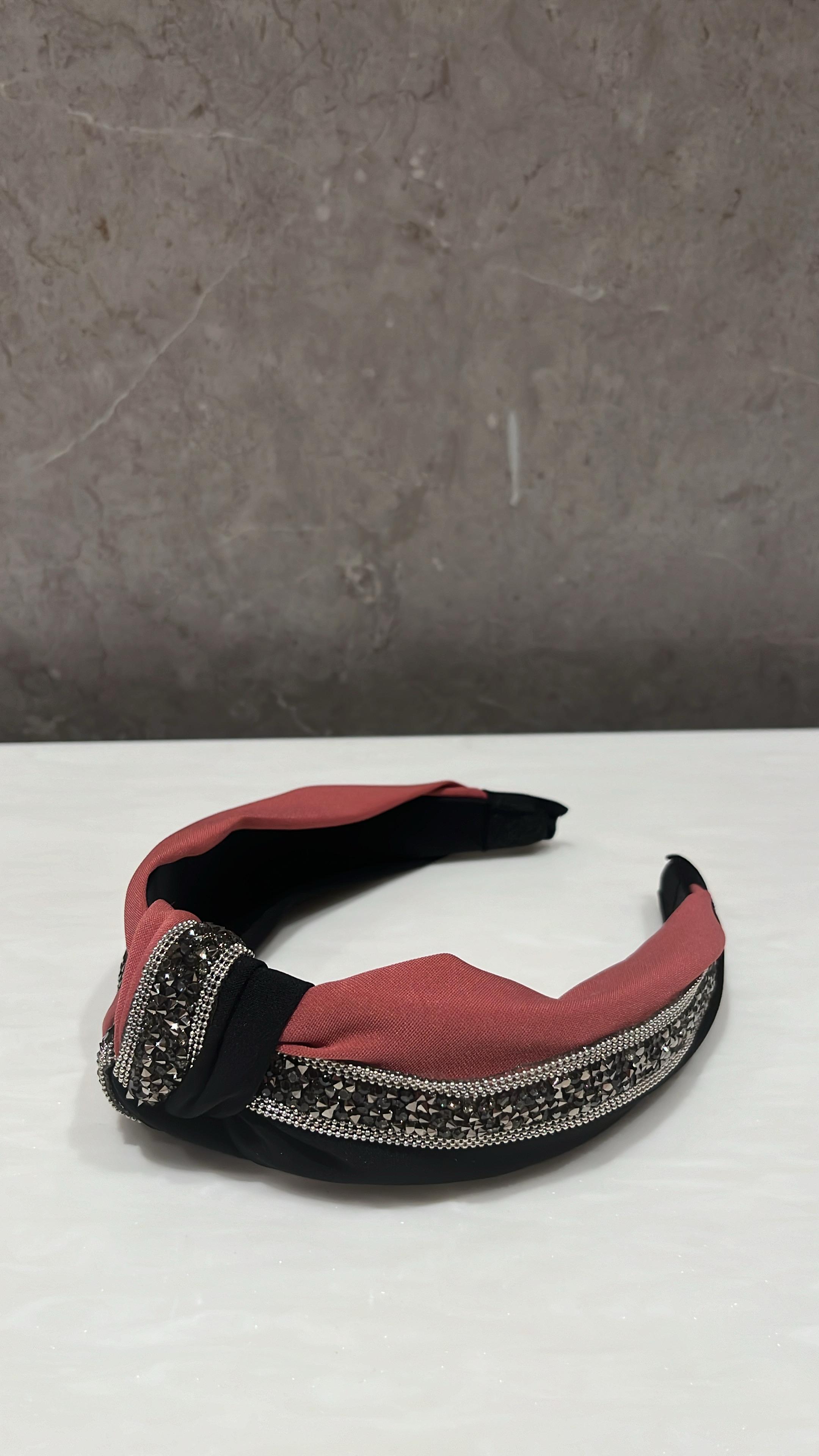 Sparkle And Spot Black & Dark Coral Duo Turban Hairband