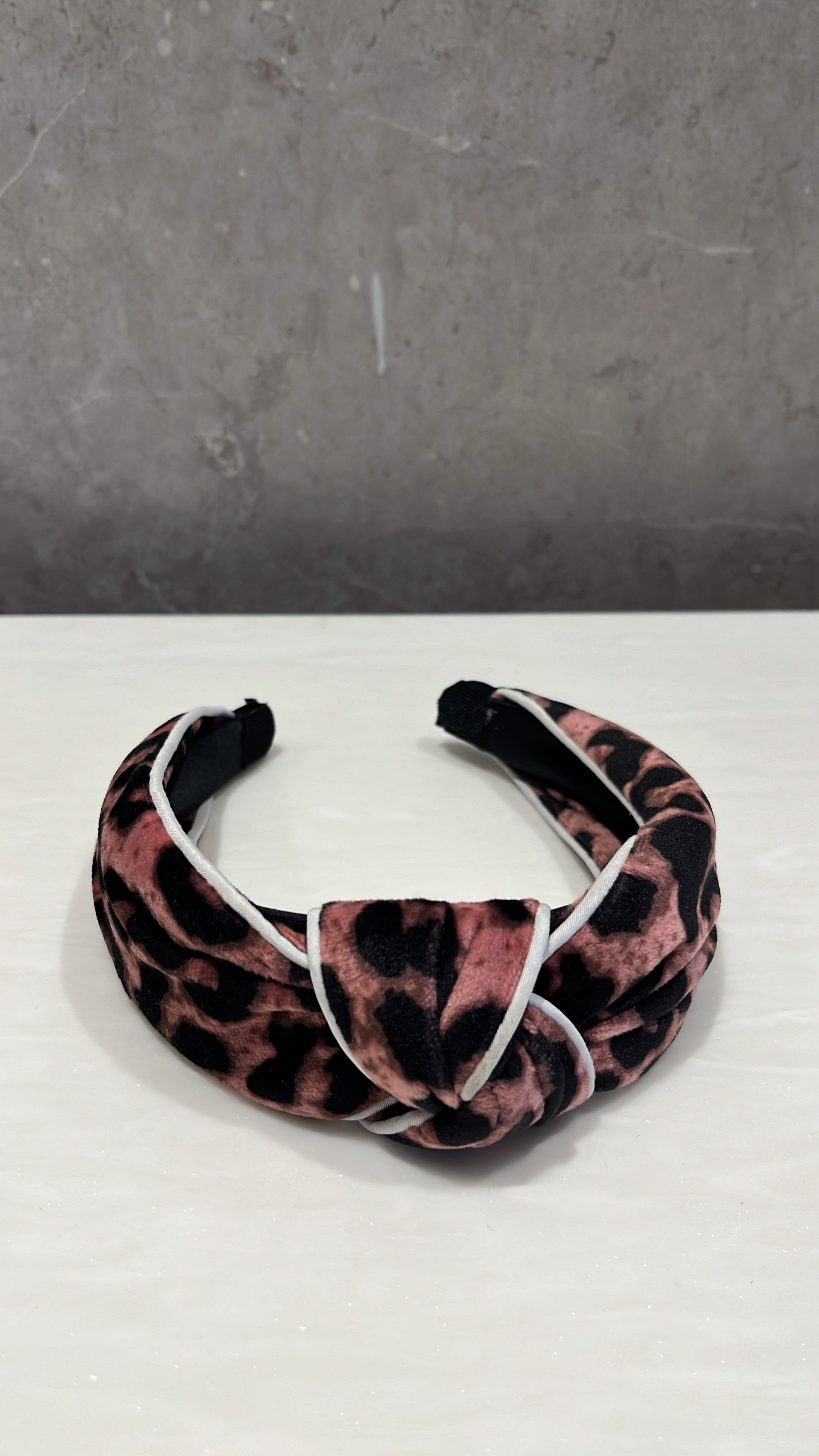 Pink Leopard Soft Velvet Turban Hairband