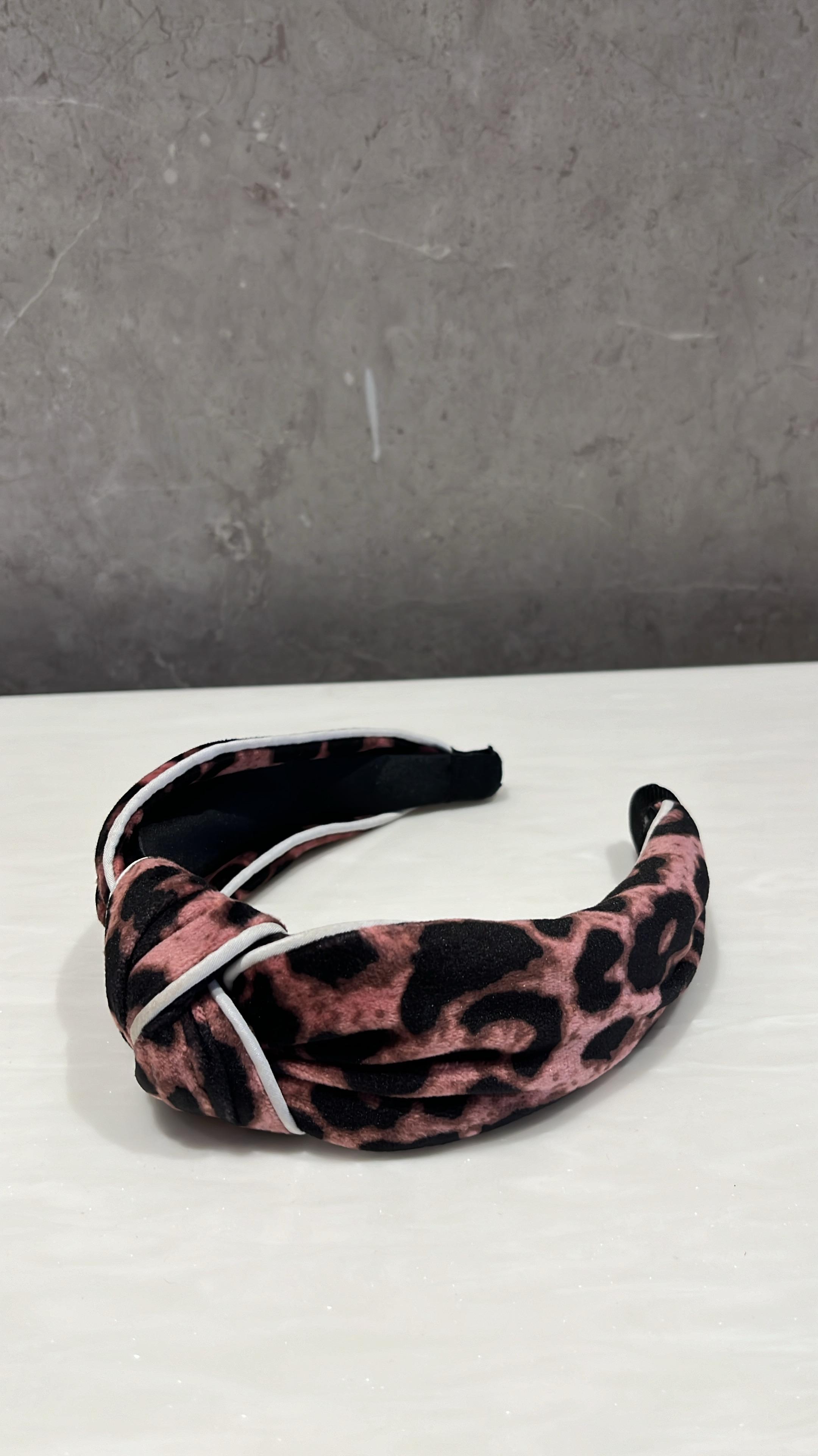 Pink Leopard Soft Velvet Turban Hairband