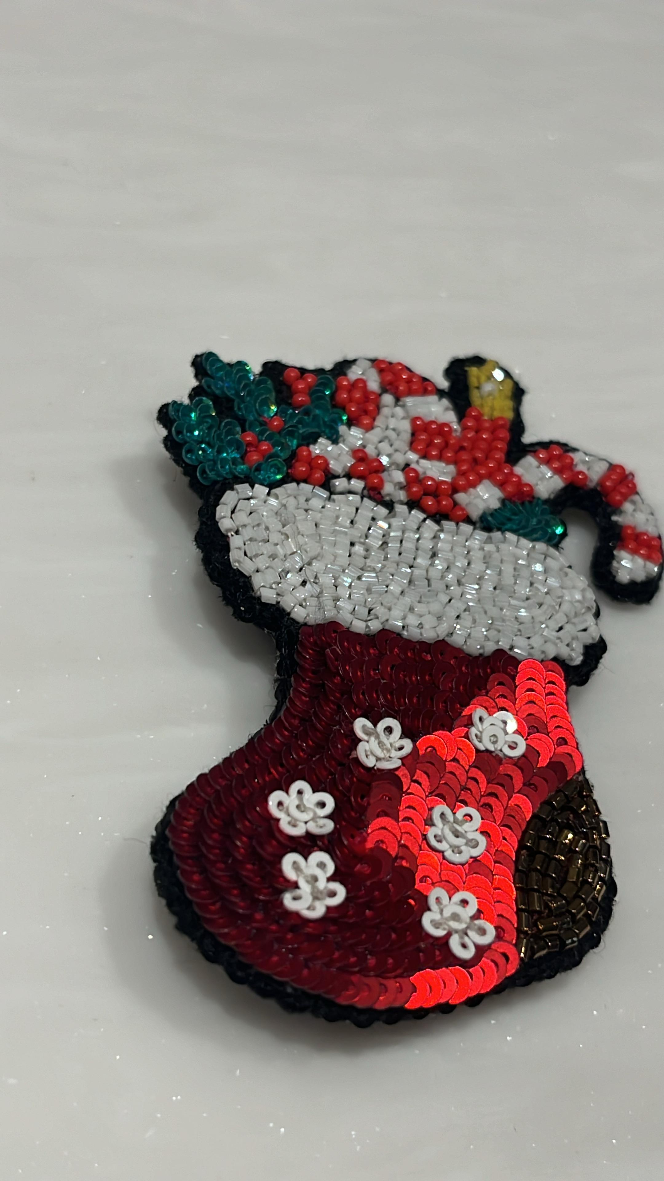 Sparkling Stocking Charm Brooch