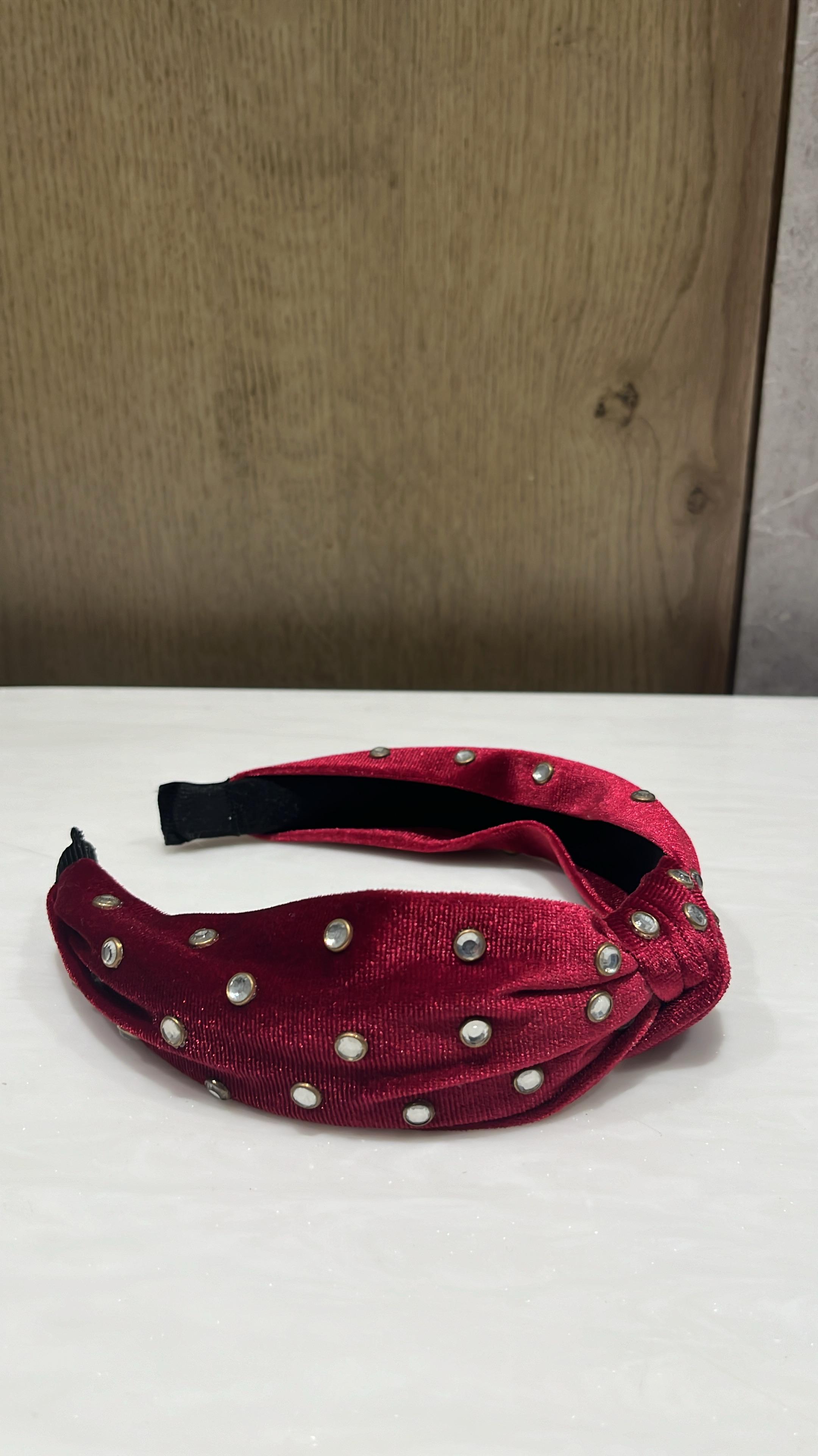 Jewel Dot Maroon Turban Hairband