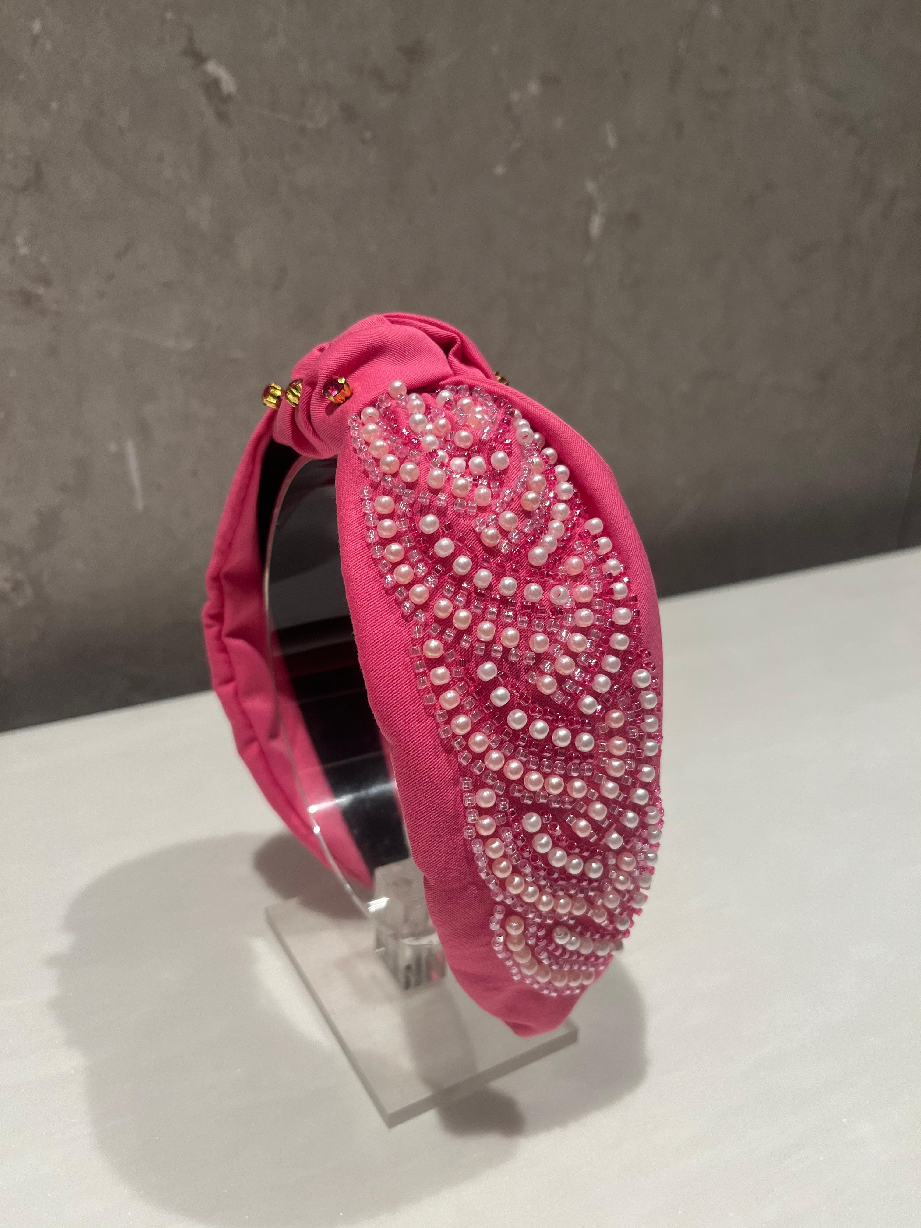 Velour Pink Pearl Turban Hairband