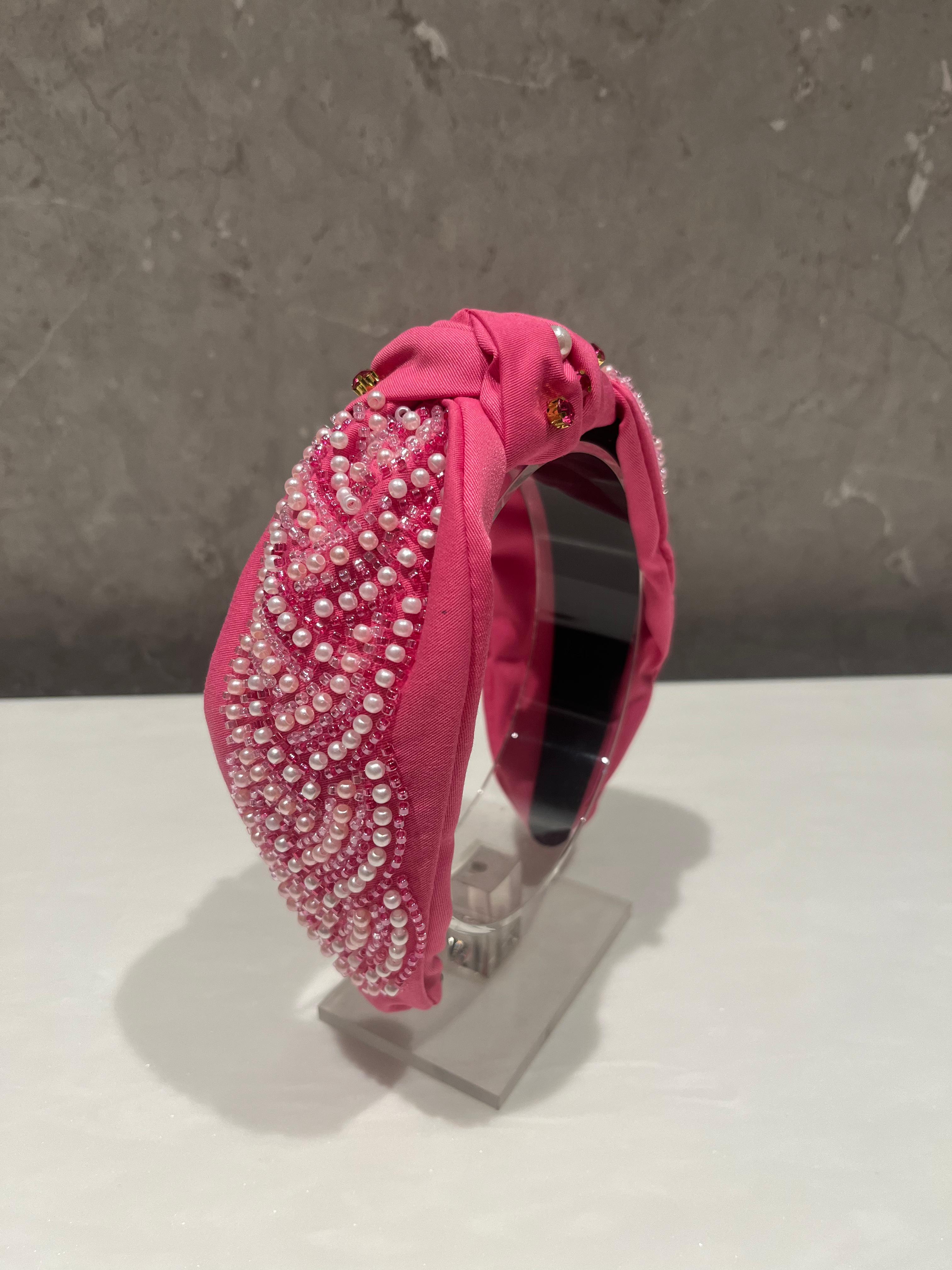 Velour Pink Pearl Turban Hairband
