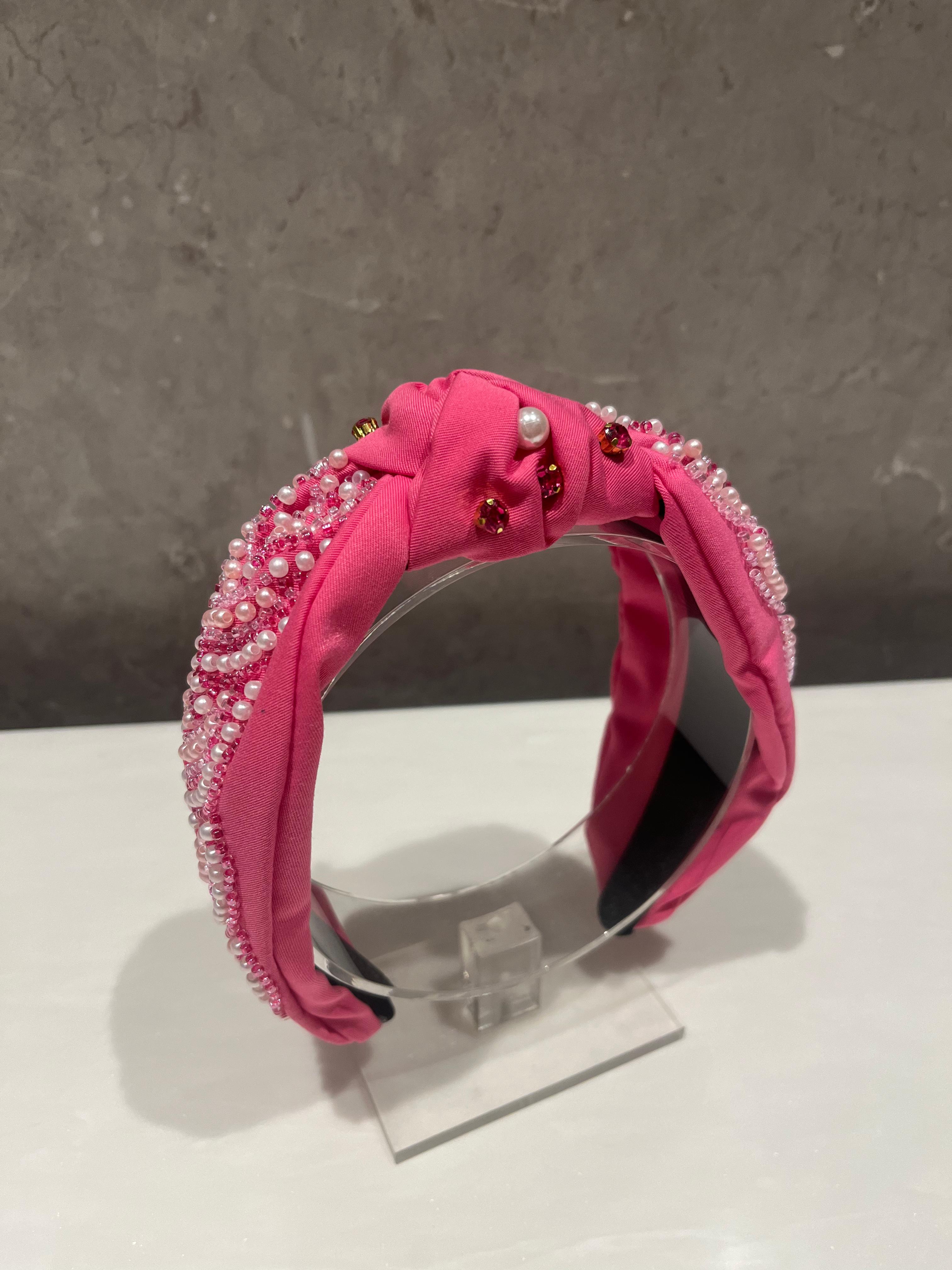Velour Pink Pearl Turban Hairband