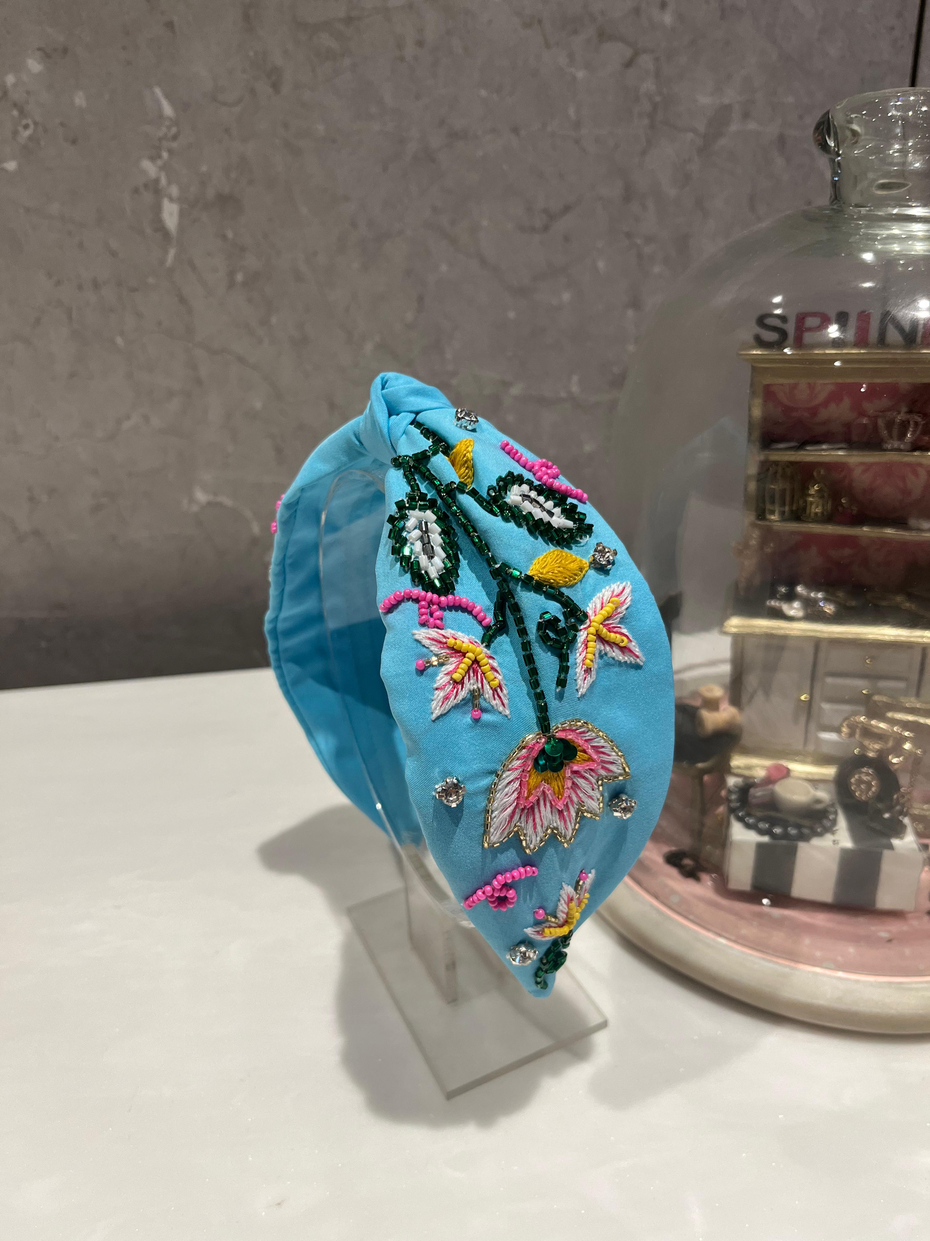 Flowery Blue Turban Hairband